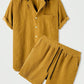 Luxury Velvet Men's Set - Short Sleeve Shirt and Matching Shorts in Elegant Ribbed Design-1