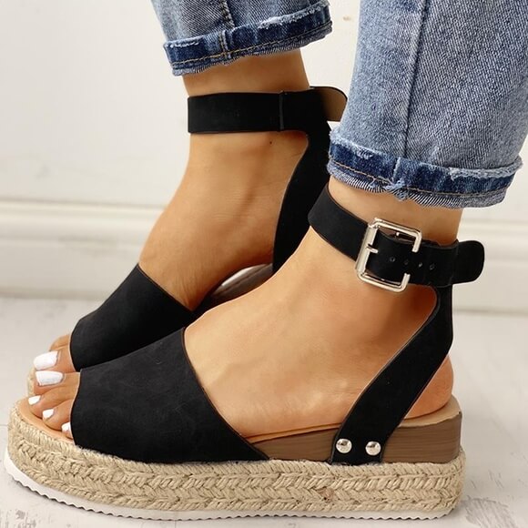 Women's Faux Suede Platform Sandals with Adjustable Ankle Straps, Open Toe, 2 Espadrille Height-4