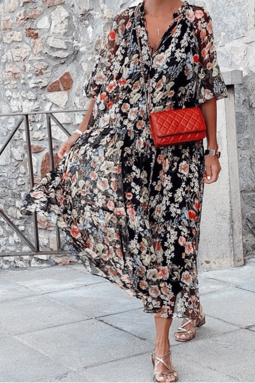 Comfortable Women's V-Neck Floral Dress for Spring and Summer - High-Quality Fabric, Normal Fit, Versatile Style-4