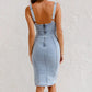Washed Denim Midi Dress with Adjustable Straps, Bodycon Fit, Side Slit, Deep Circular Neckline for Women-6