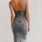 Washed Denim Midi Dress with Adjustable Straps, Bodycon Fit, Side Slit, Deep Circular Neckline for Women-2