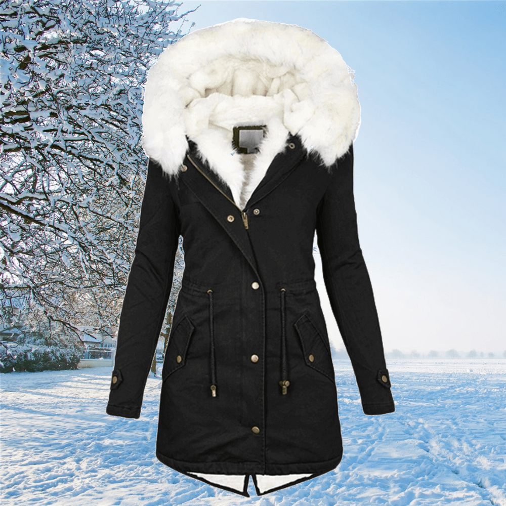Women’s Warm Parka - Mid Thigh Tailored, Faux Fur, Winter