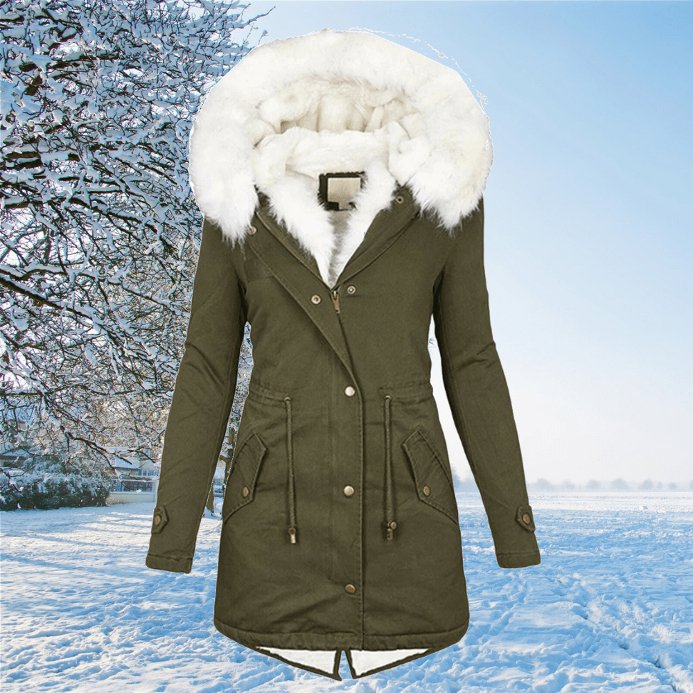 Women’s Warm Parka - Mid Thigh Tailored, Faux Fur, Winter