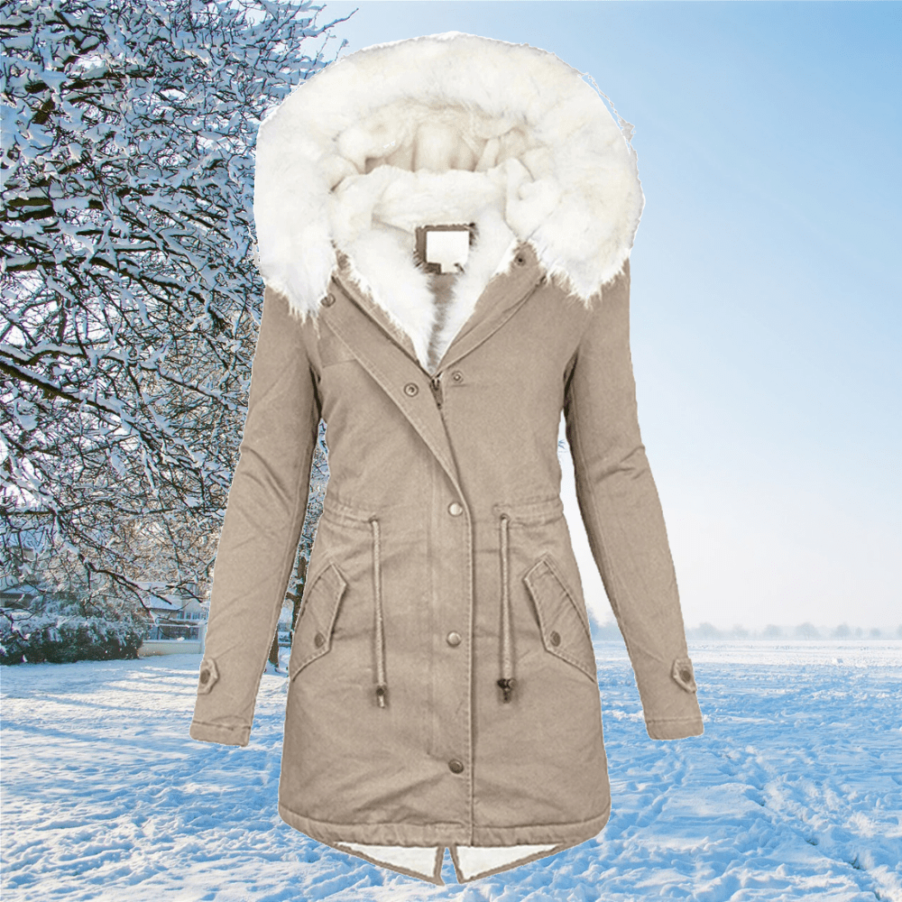 Women’s Warm Parka - Mid Thigh Tailored, Faux Fur, Winter