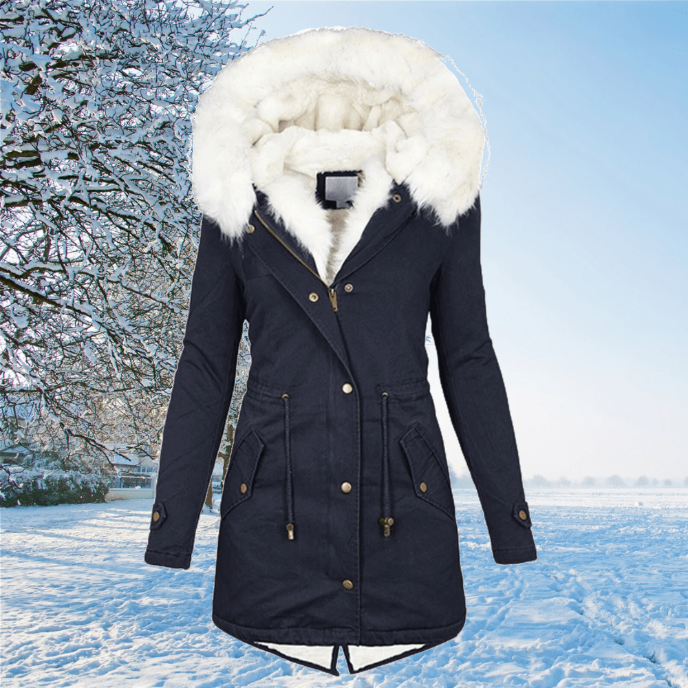 Women’s Warm Parka - Mid Thigh Tailored, Faux Fur, Winter