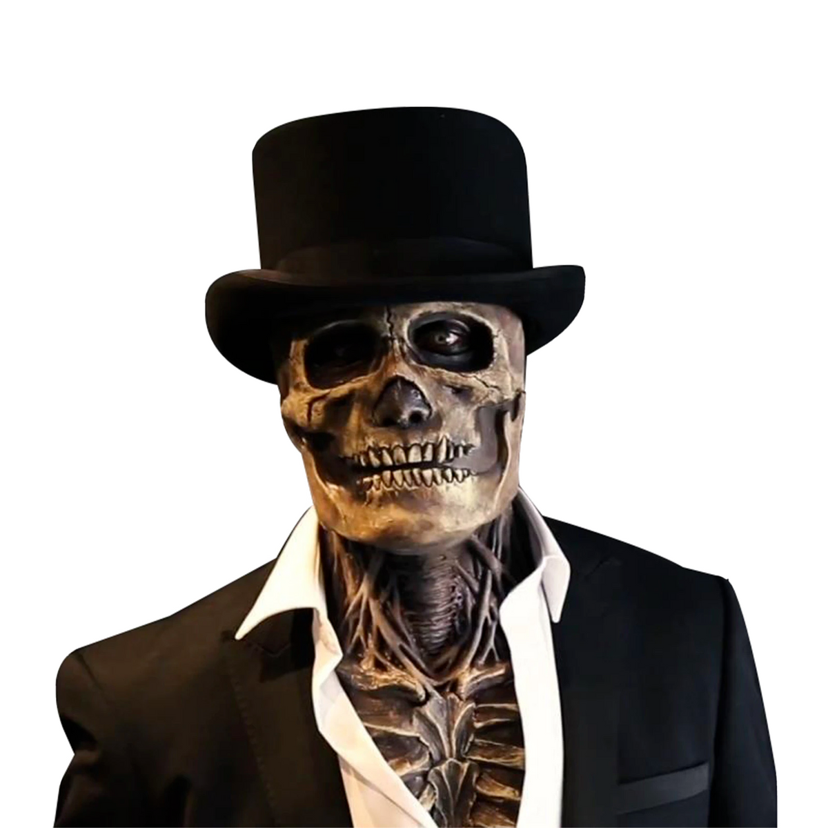 Full Head Halloween Cosplay Accessory for Parties and Events – Realistic Movable Jaw Skeleton Mask with Hat
