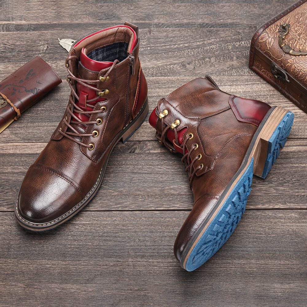 Men's Oxford Boots, Breathable Synthetic Leather, Anti-Slip Rubber Sole, Lace-Up with Inner Zipper, Comfortable PU Leather, Casual & Formal Use-4