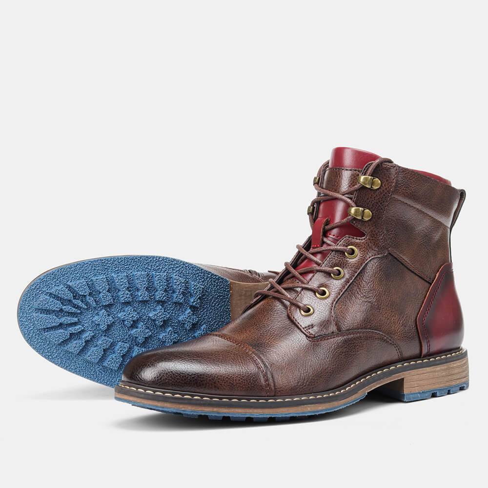 Men's Oxford Boots, Breathable Synthetic Leather, Anti-Slip Rubber Sole, Lace-Up with Inner Zipper, Comfortable PU Leather, Casual & Formal Use-5