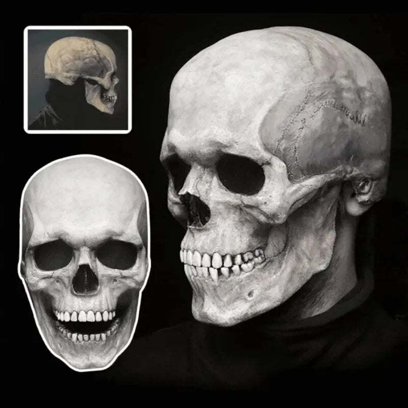 Full Realistic Head Skull Mask with Movable Jaw - Unisex Halloween & Cosplay Accessory for Ultimate Spooky Experience
