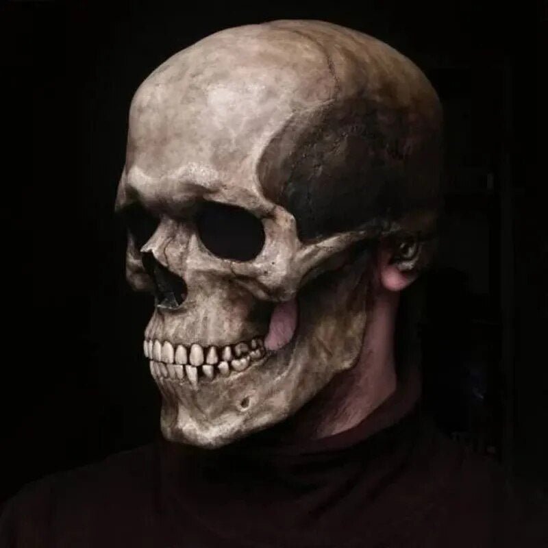 Full Realistic Head Skull Mask with Movable Jaw - Unisex Halloween & Cosplay Accessory for Ultimate Spooky Experience