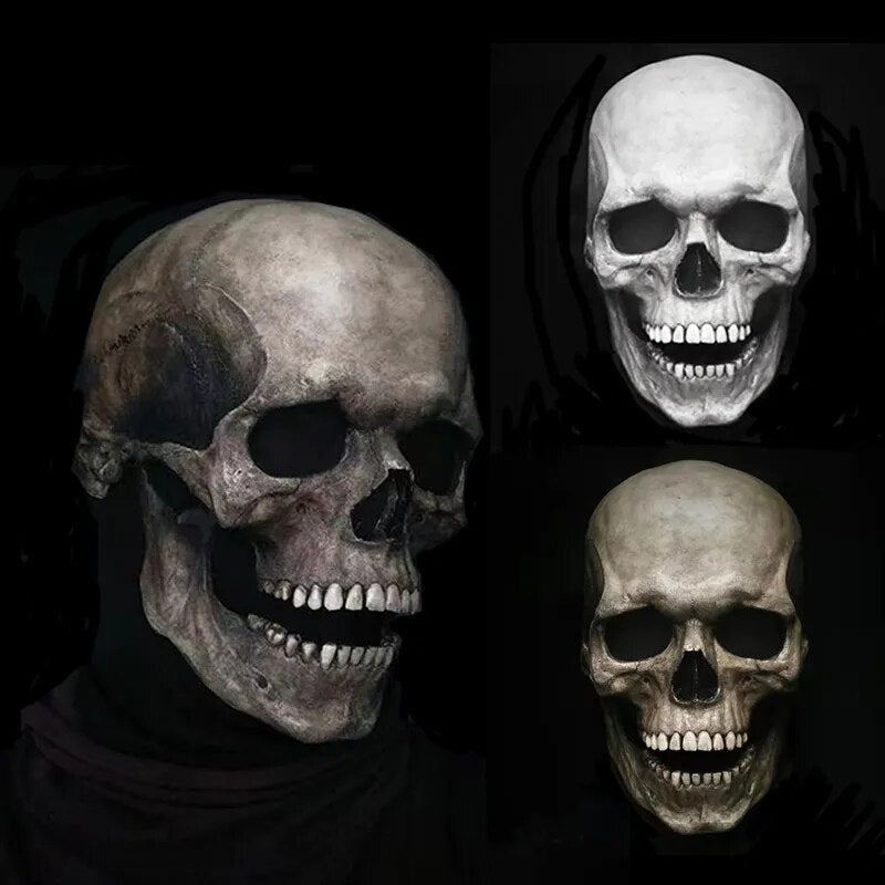 Full Realistic Head Skull Mask with Movable Jaw - Unisex Halloween & Cosplay Accessory for Ultimate Spooky Experience
