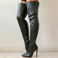 Women Fitted Thigh-High Stiletto Boots - Leather, Evening