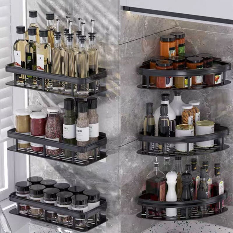 Aluminum Alloy Bathroom Shelf - No Drill Household Organizers for Shampoo, Kitchen Storage, Water-Resistant Design