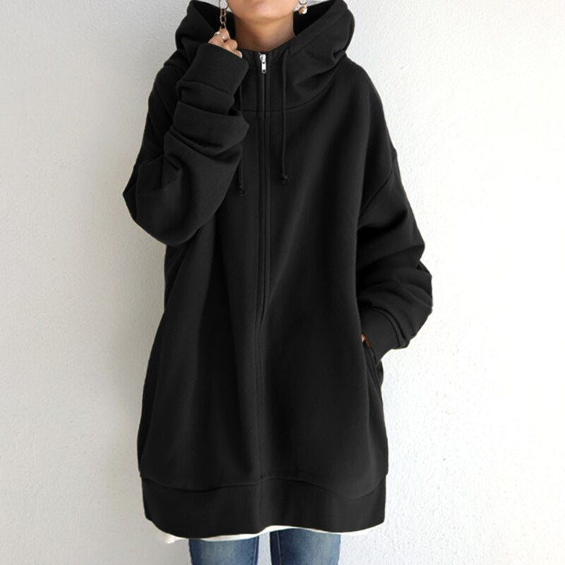 Women Warm Longline Hoodie - Oversized Fleece Layering