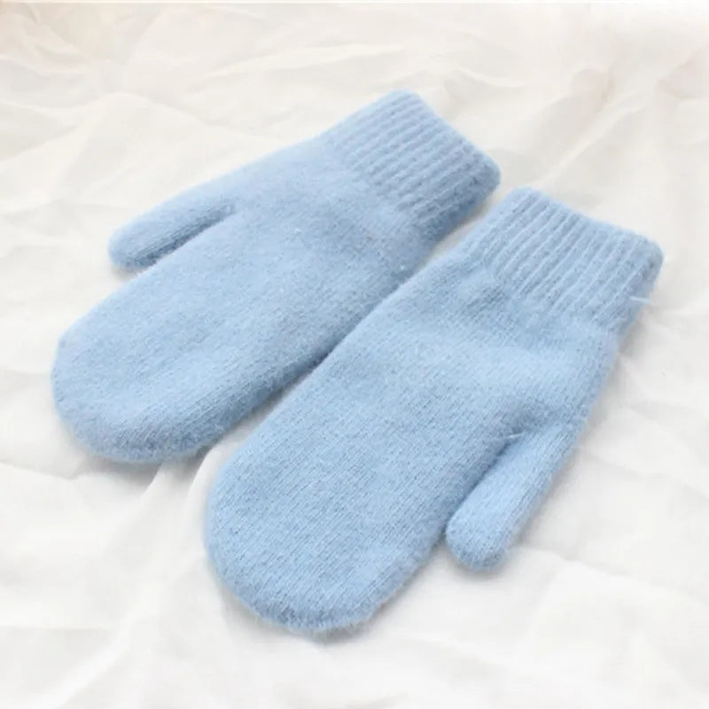 Women Warm Mittens - Ribbed Cuff Plush Faux Fur, Winter