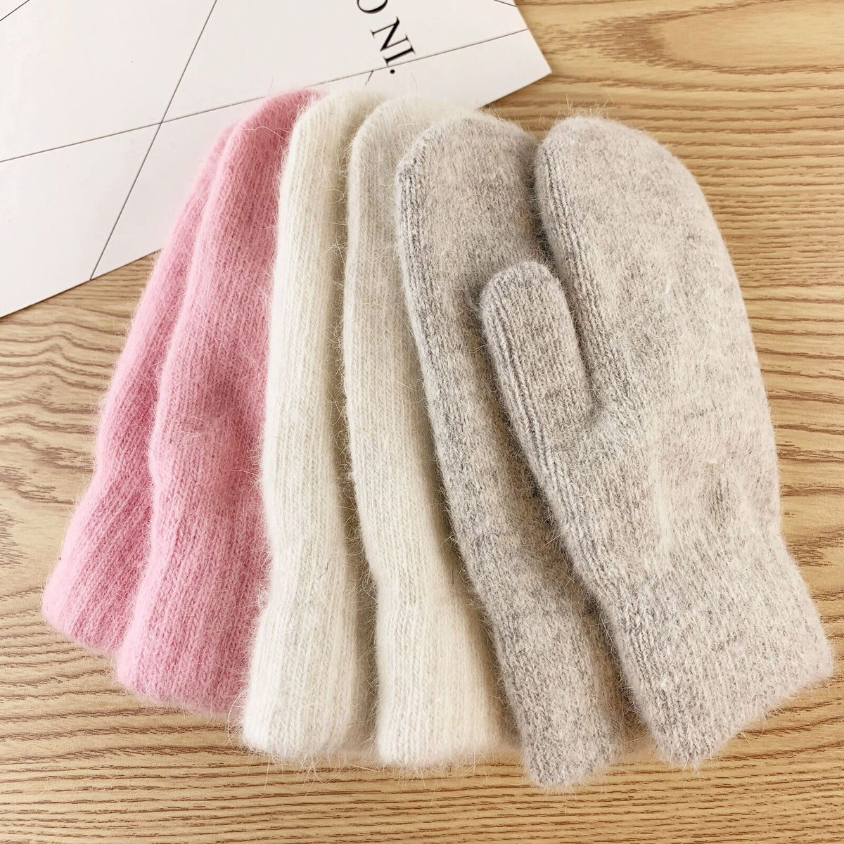 Women Warm Mittens - Ribbed Cuff Plush Faux Fur, Winter