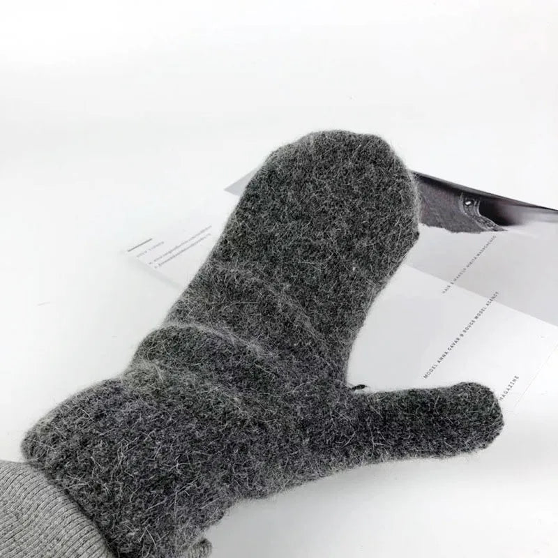 Women Warm Mittens - Ribbed Cuff Plush Faux Fur, Winter
