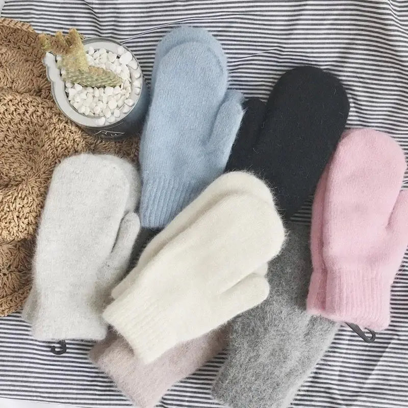 Women Warm Mittens - Ribbed Cuff Plush Faux Fur, Winter