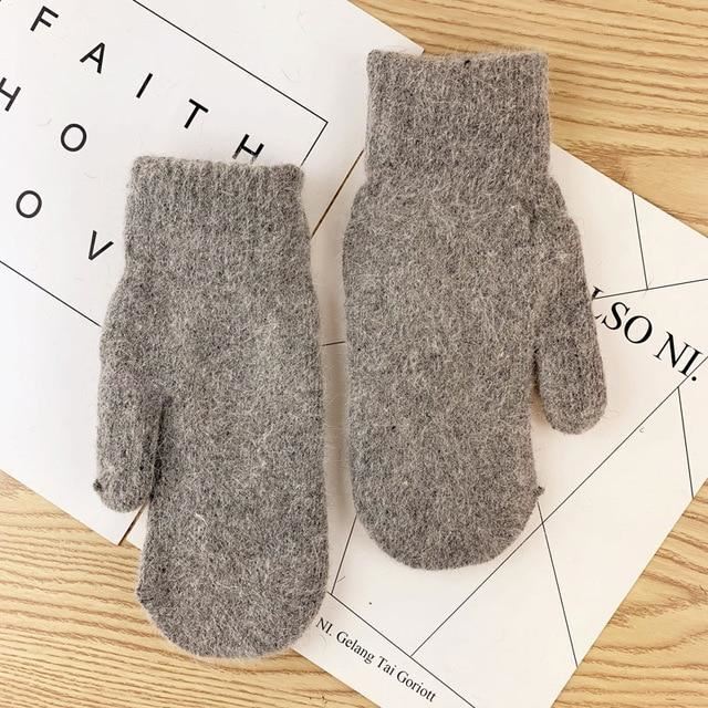 Women Warm Mittens - Ribbed Cuff Plush Faux Fur, Winter