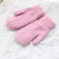Women Warm Mittens - Ribbed Cuff Plush Faux Fur, Winter