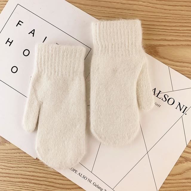 Women Warm Mittens - Ribbed Cuff Plush Faux Fur, Winter