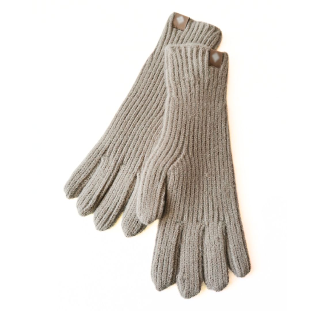 Cozy Warm Gloves - Ribbed Slim Knit, Cotton Blend, Winter