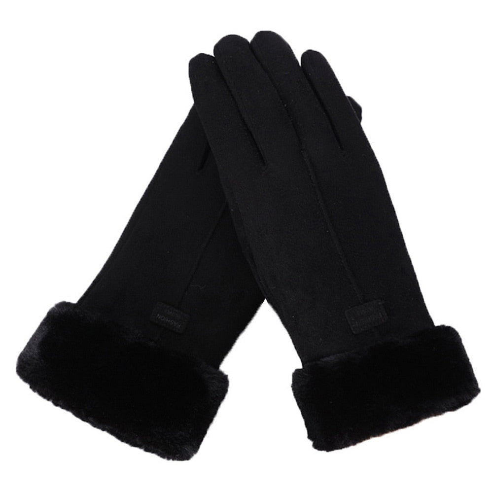 Cozy Warm Womens Gloves - Five-Finger Suede Fleece Winter