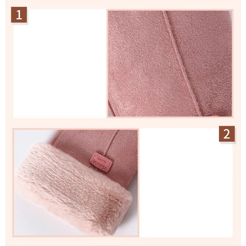 Cozy Warm Womens Gloves - Five-Finger Suede Fleece Winter