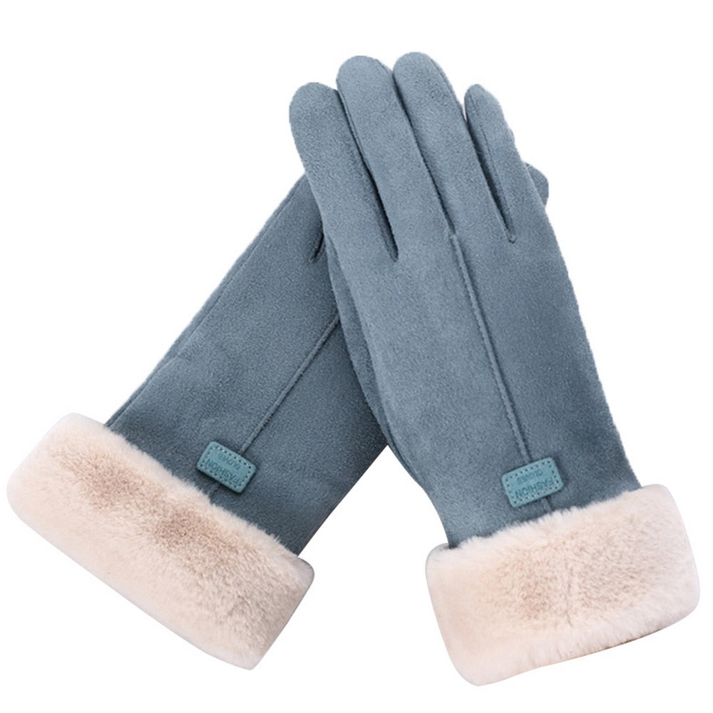 Cozy Warm Womens Gloves - Five-Finger Suede Fleece Winter