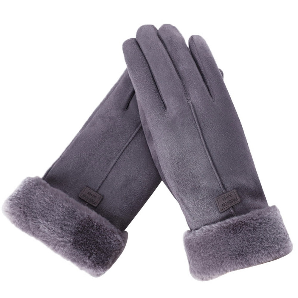 Cozy Warm Womens Gloves - Five-Finger Suede Fleece Winter