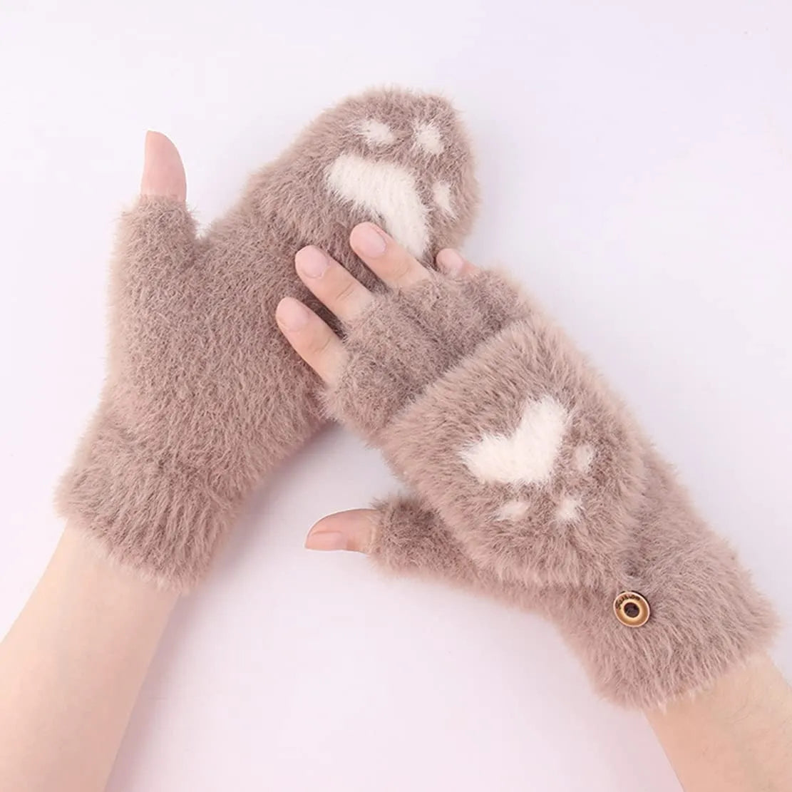 Plush Women’s Fingerless Mittens - Minky Foldover, Winter