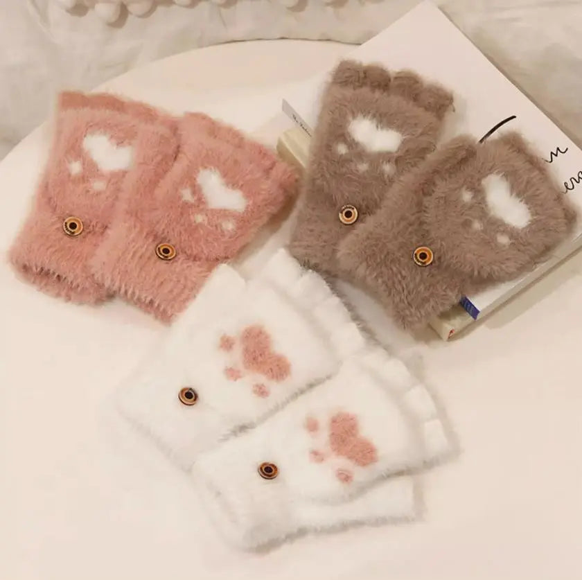 Plush Women’s Fingerless Mittens - Minky Foldover, Winter