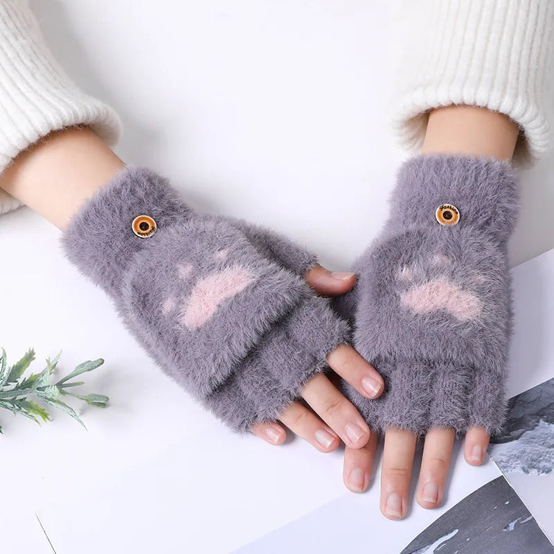 Plush Women’s Fingerless Mittens - Minky Foldover, Winter