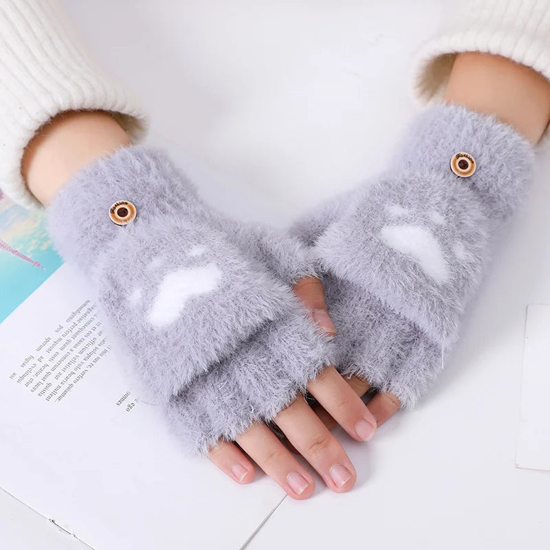 Plush Women’s Fingerless Mittens - Minky Foldover, Winter