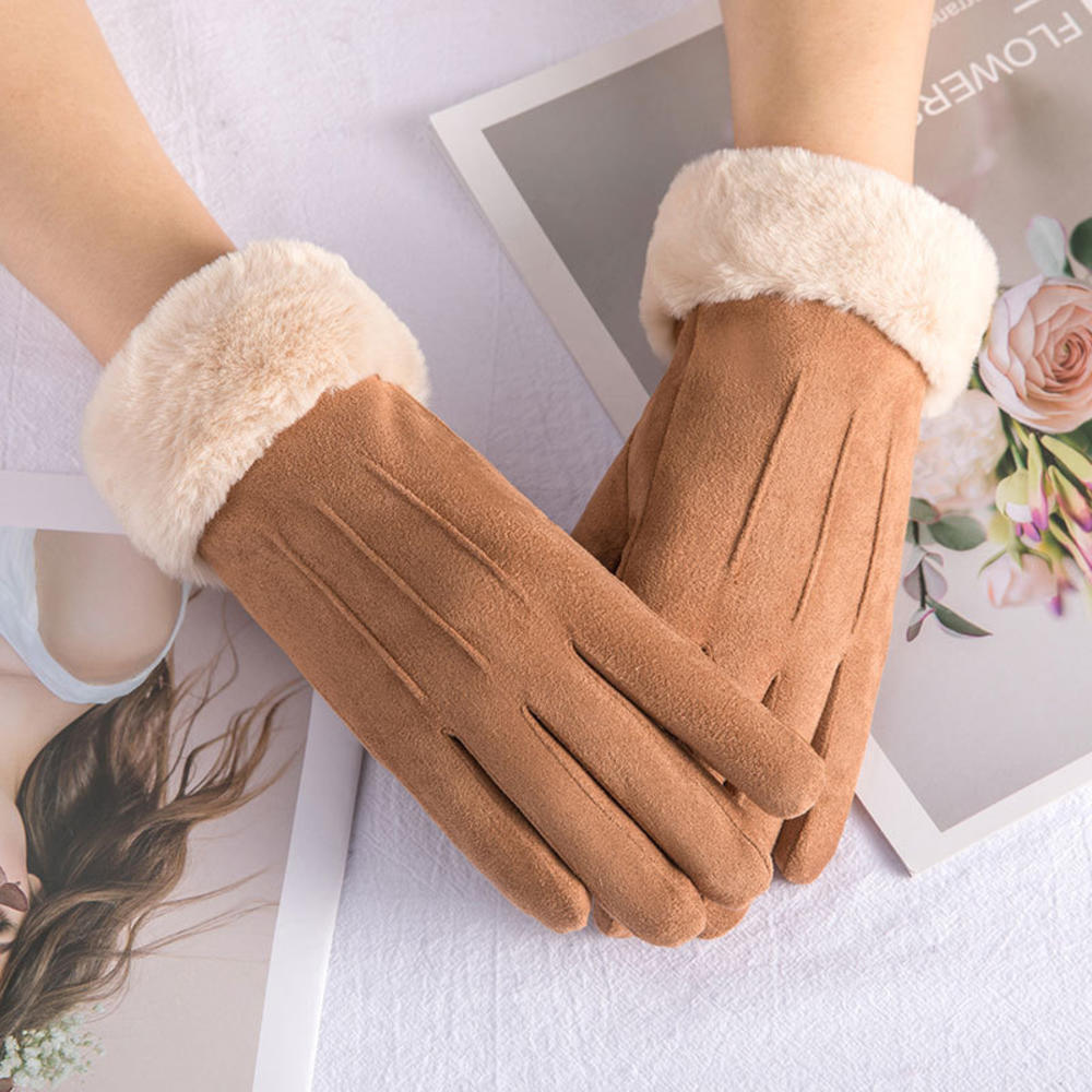 Womens Windproof Gloves - Touchscreen Faux Suede, Winter