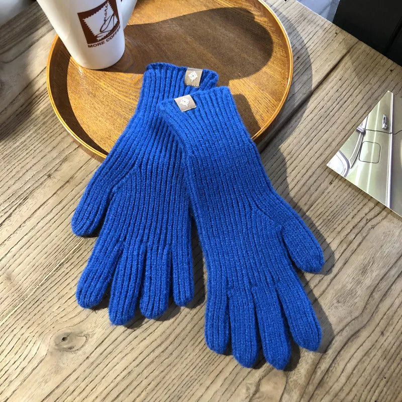 Women Warm Gloves - Ribbed Full Finger, Cotton Blend