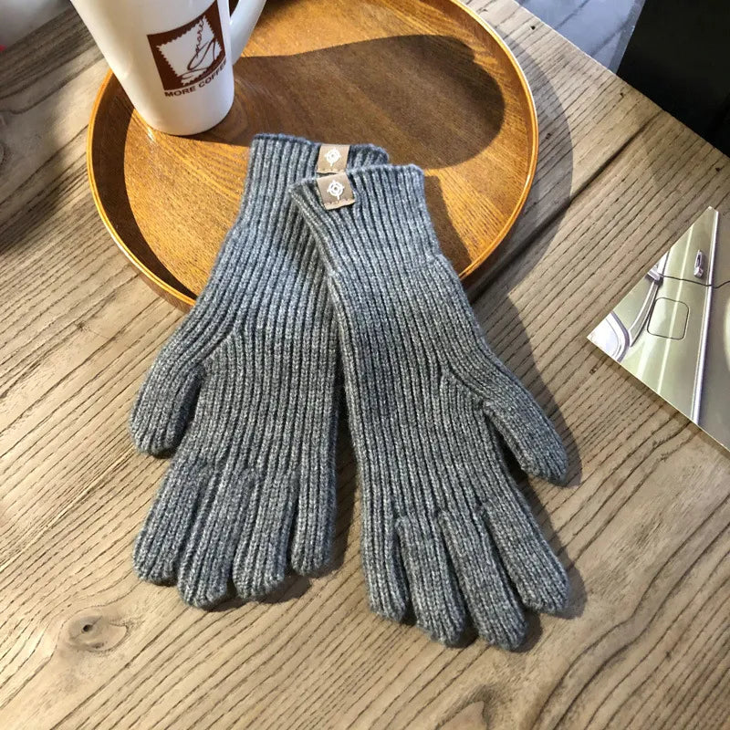 Women Warm Gloves - Ribbed Full Finger, Cotton Blend