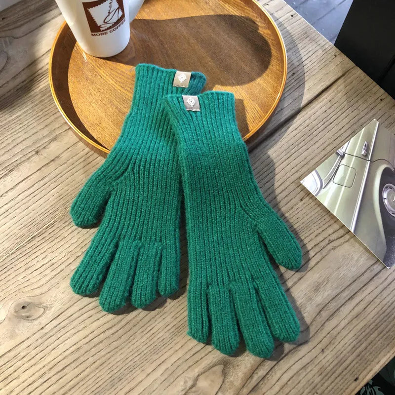 Women Warm Gloves - Ribbed Full Finger, Cotton Blend