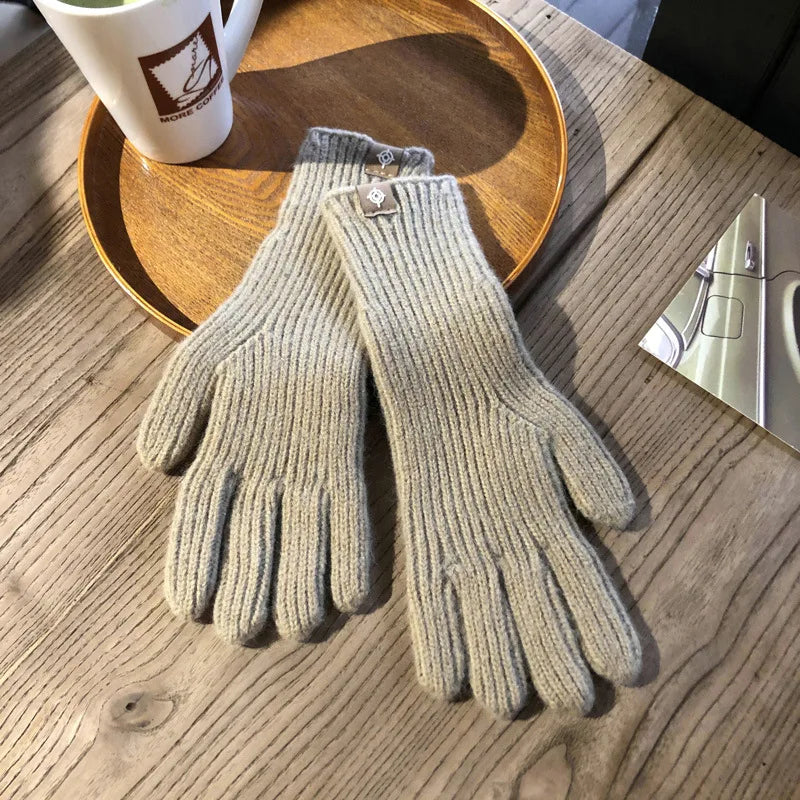 Women Warm Gloves - Ribbed Full Finger, Cotton Blend