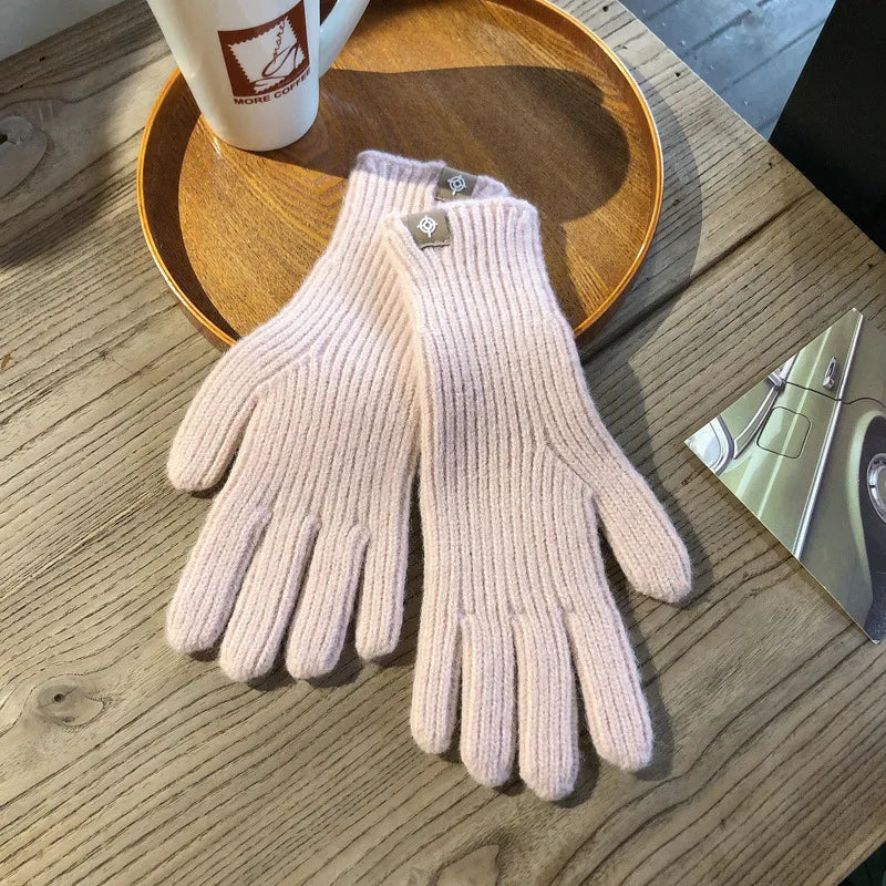 Women Warm Gloves - Ribbed Full Finger, Cotton Blend