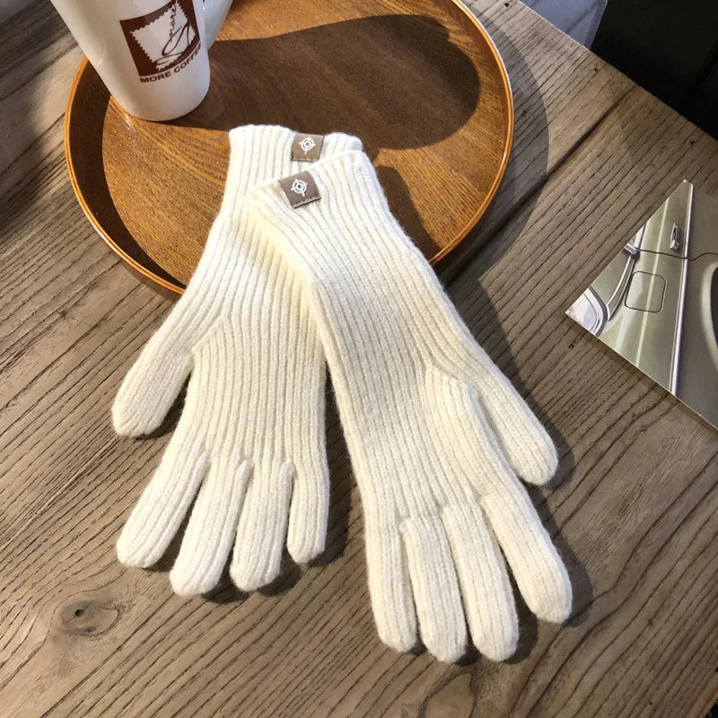 Women Warm Gloves - Ribbed Full Finger, Cotton Blend