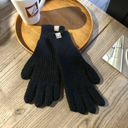 Women Warm Gloves - Ribbed Full Finger, Cotton Blend