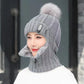 Women's Warm Knitted Balaclava - Ribbed Cotton Blend