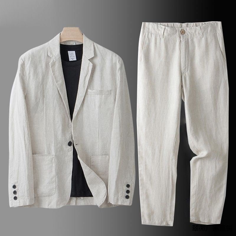 Variant image for Men's Linen Suit - Slim Fit 100% Breathable Linen Summer Shirt and Pants Set in Beige, Light Gray, Dark Blue-11