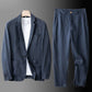 Men's Linen Suit - Slim Fit 100% Breathable Linen Summer Shirt and Pants Set in Beige, Light Gray, Dark Blue-1