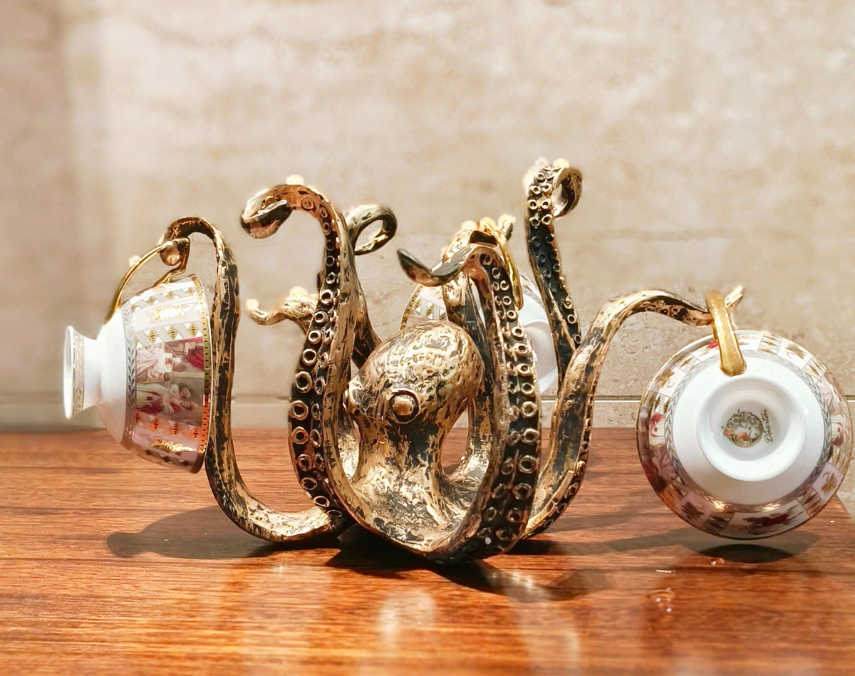 Nautical Coffee Cup Organizer, 8-Mug Capacity – Rustic Kraken Octopus Mug Holder