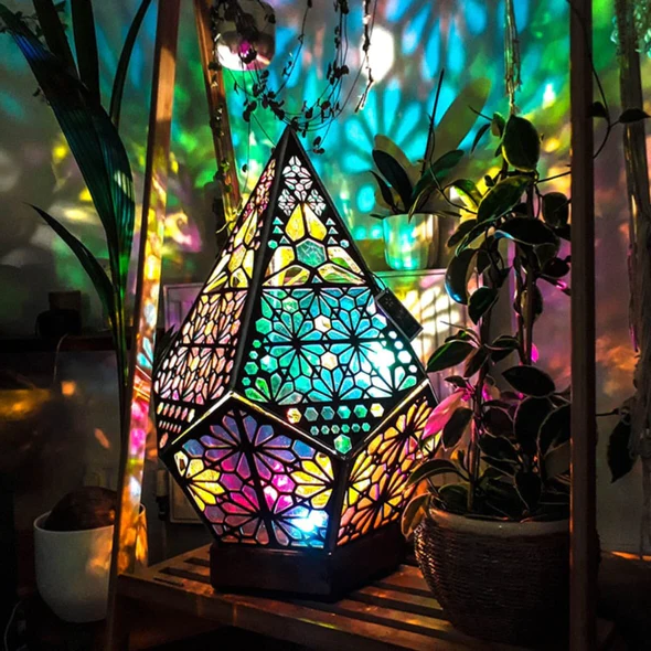 Projection Lamp Bohemian Night Light Patterned Stained Glass Style Colorful Ambience TikTok Viral Fall 2025 Decor