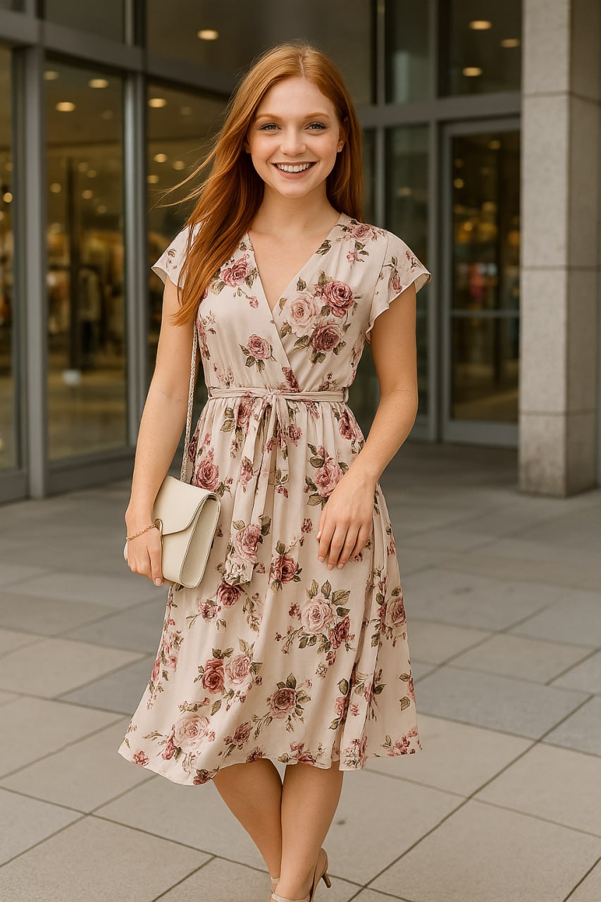 Elegant Floral Wrap Dress for Women - Lightweight Summer Wedding Guest Dress, Knee-Length Cocktail Dress-3