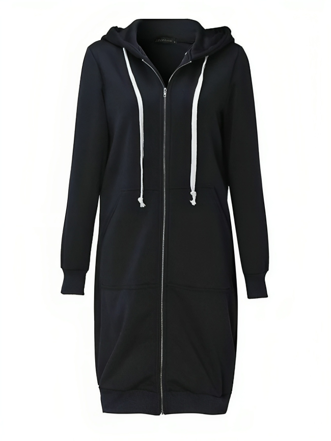 Plush Women Long Zip Hoodie - Relaxed Fit, Cotton Blend