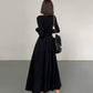 Long Sleeve Women's Dress with Pockets, Elegant Knee-Length Formal Dress for Work and Casual Events-3